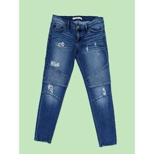 Kancan Jeans Size 7 27‎ Distressed Moto Denim Ankle Skinny Medium Wash  KC8201D